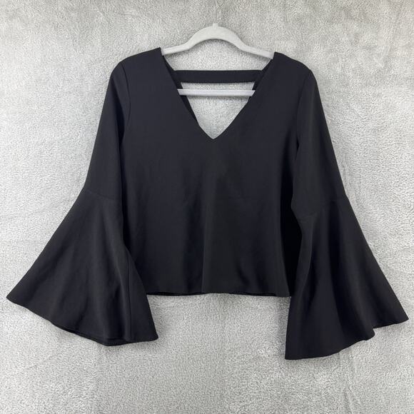 Miss Selfridge Top Womens US6 Black Pullover V-Neck Flare Sleeve Witchy - Picture 1 of 12
